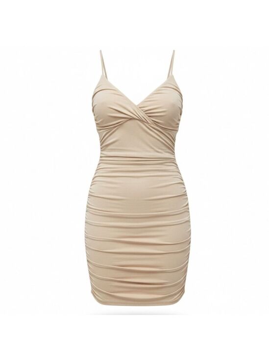 4th & Reckless Dresses & Skirts - 4TH & RECKLESS Rogue Cream Ruched Bodycon Mini Dress M Criss Cross Back NWT